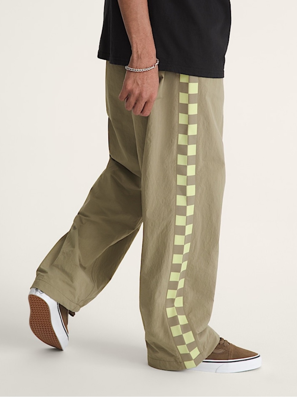 Vans Olive Sweatpants with Light Green Checker Side Stripe
